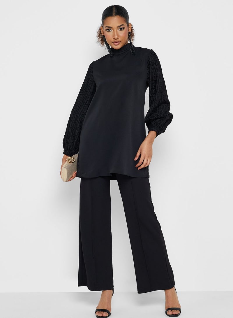 Puff Sleeve High Neck Top