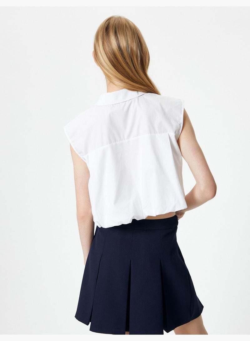 Buttoned Short Sleeve Crop Shirt