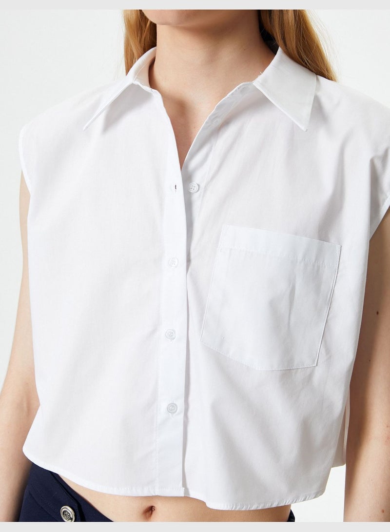 Buttoned Short Sleeve Crop Shirt