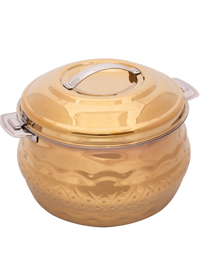 Stainless Steel Waves Hotpot With Nakshi Bottom 3.5 Liters Gold Colour