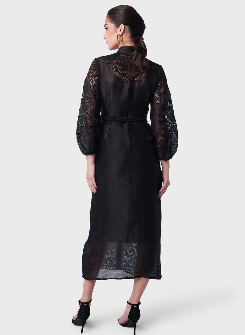 Uneven Lace Patch Shirt Dress