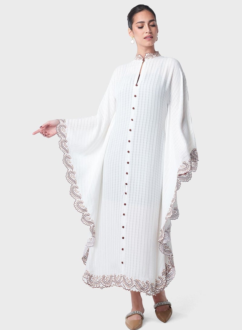 Contrast Embroidered Kaftan