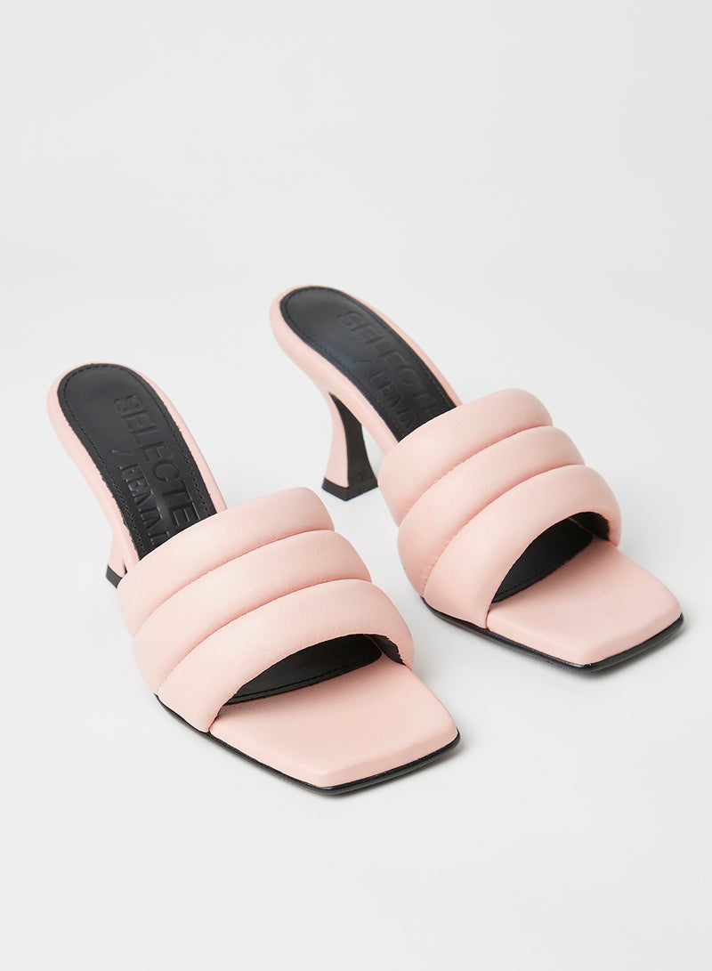 Padded Spool Heel Mules Pink