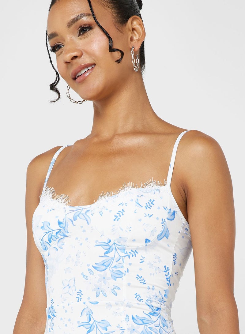 Floral Lace Trim Dress