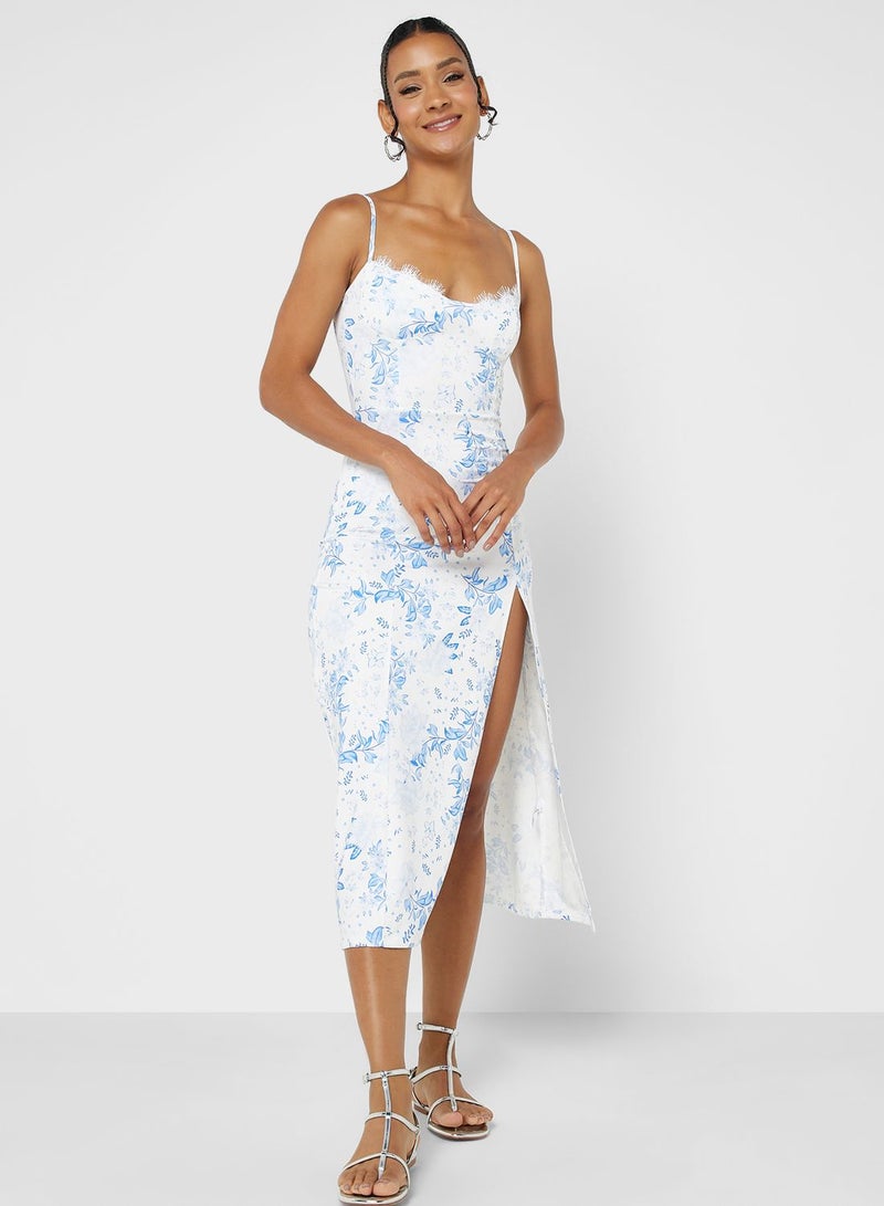 Floral Lace Trim Dress