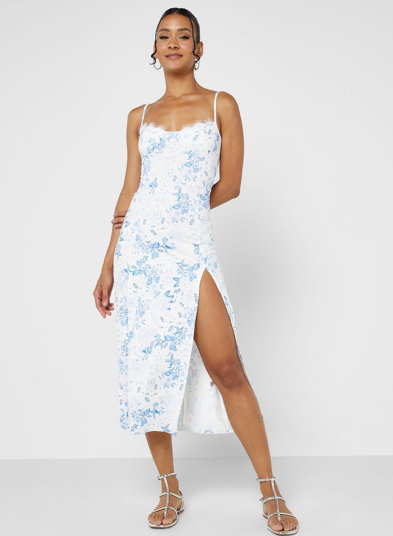Floral Lace Trim Dress