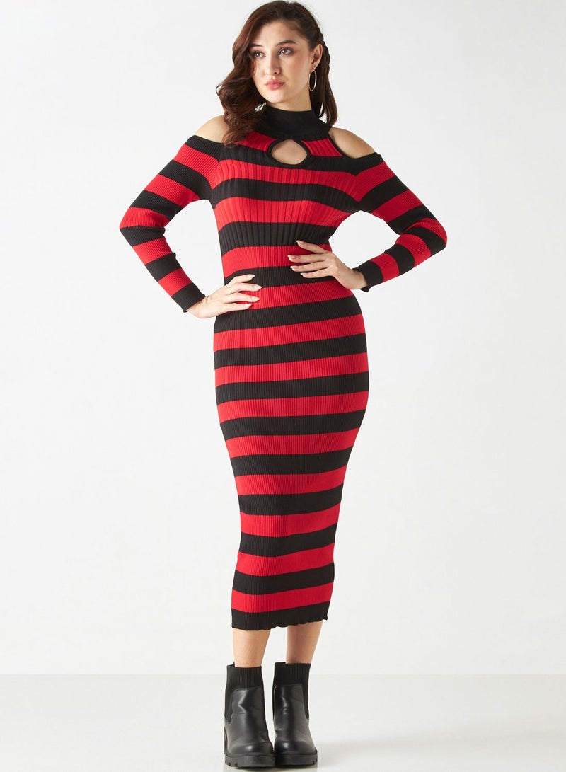 Cold Shoulder Striped Bodycon Dress