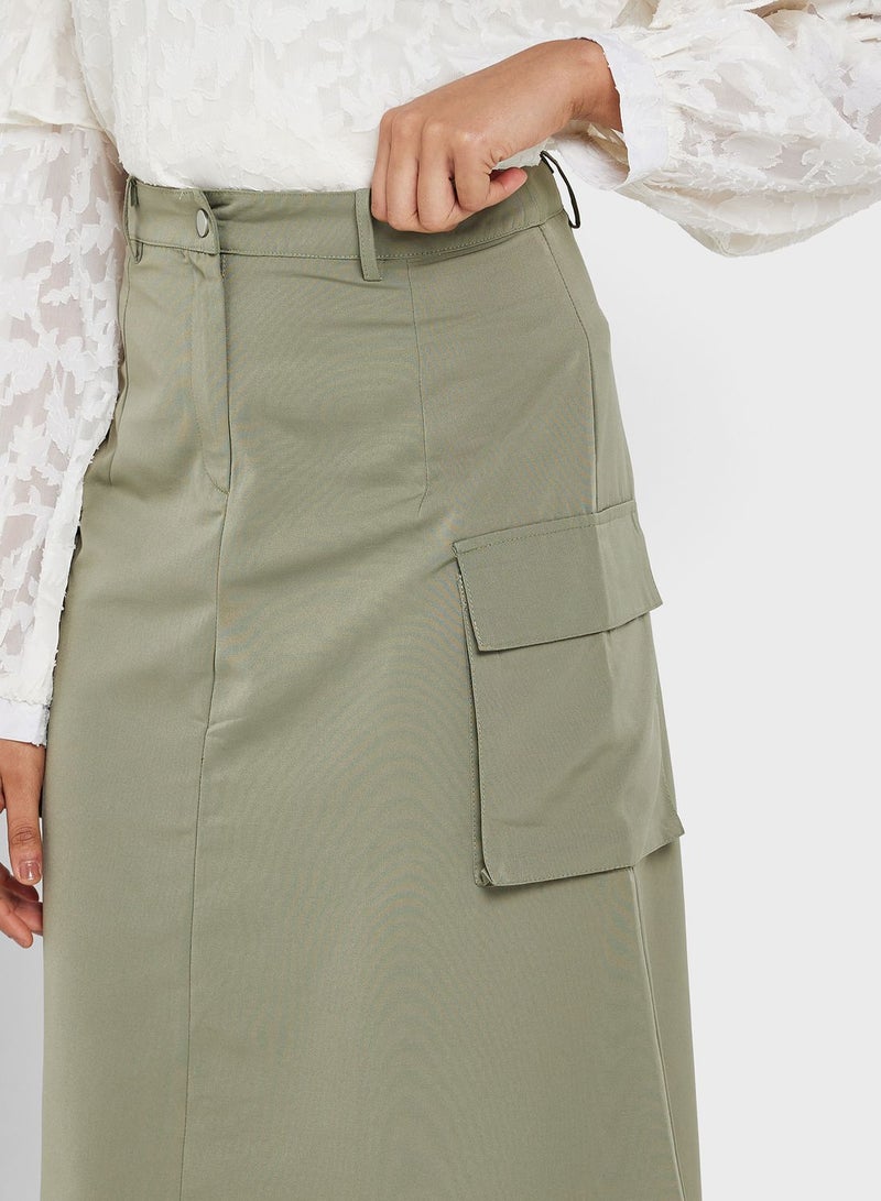 Pocket Detail High Waist Skirt