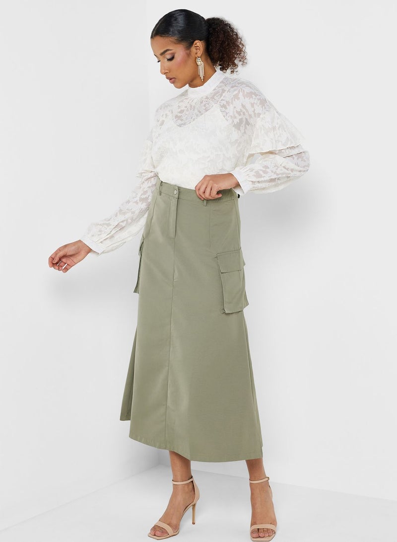 Pocket Detail High Waist Skirt