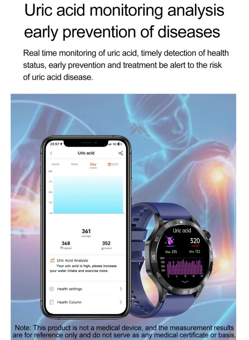 Blood Sugar Smart Watch Blood Lipid Uric Acid Health Monitor Sport Watch Smart ECG+PPG HD Bluetooth Call AI Voice Smartwatch SOS