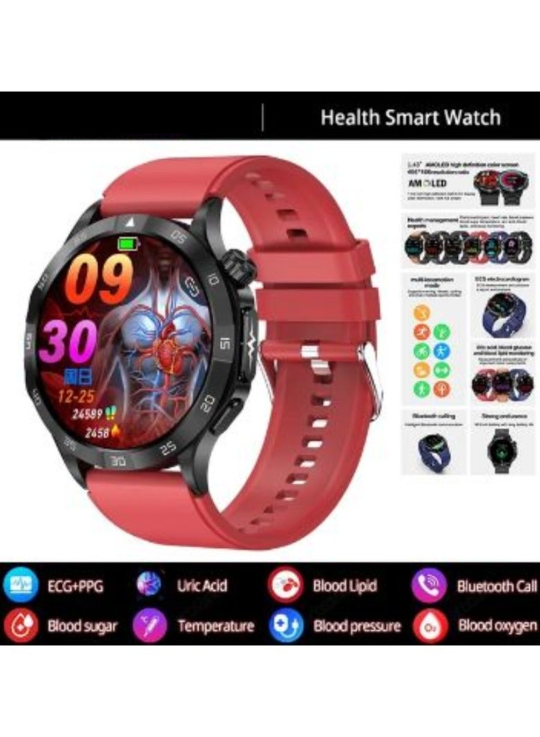 Blood Sugar Smart Watch Blood Lipid Uric Acid Health Monitor Sport Watch Smart ECG+PPG HD Bluetooth Call AI Voice Smartwatch SOS