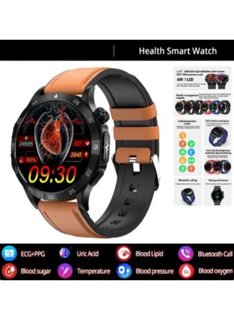 Blood Sugar Smart Watch Blood Lipid Uric Acid Health Monitor Sport Watch Smart ECG+PPG HD Bluetooth Call AI Voice Smartwatch SOS