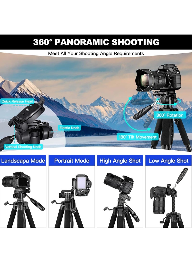 360° Tripod For Mobile Phone Camera, 170 Cm Camera Stand With Carrying Bag, Wireless Remote Control And Mobile Phone Holder