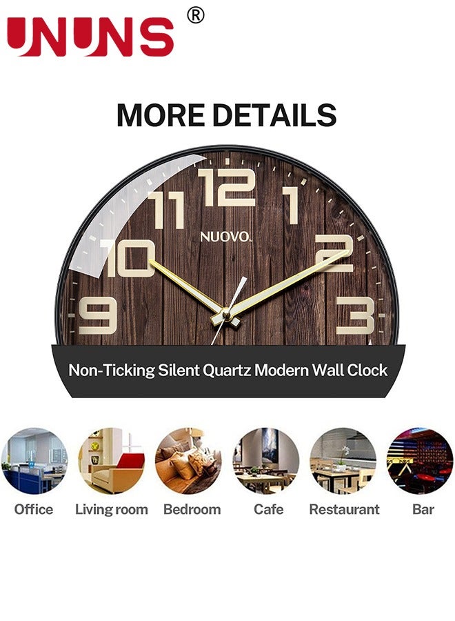 Wall Clock,12 Inch Silent No Ticking,Wood Grain Dial Design Numbers and Hands,With Temperature And Humidity Display,Perfect For Living Room Bedroom Kitchen Office,Battery Operated