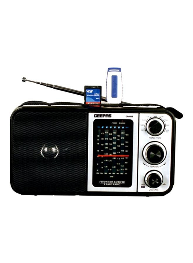 Rechargeable FM Radio With USB - SD Card Slots GR6836 Black