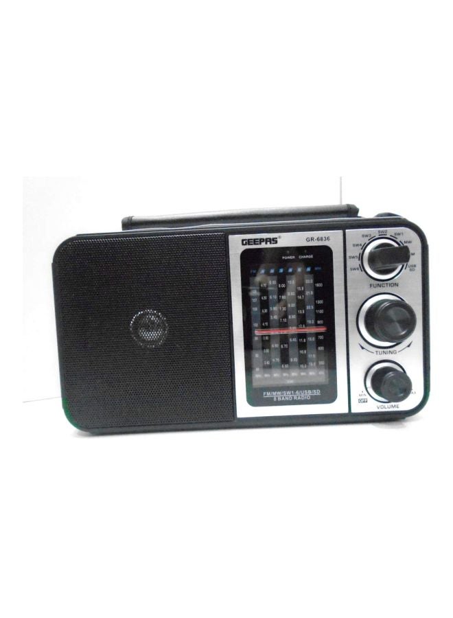 Rechargeable FM Radio With USB - SD Card Slots GR6836 Black
