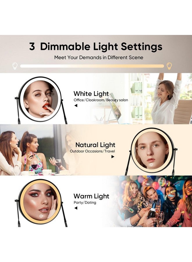 8.5'' Lighted Makeup Vanity Mirror With Magnificationrechargeable 1X 10X Magnifying Mirror With 3 Color Light Brightness Adjustable360°Rotation Double Side Desk Cosmetic Mirror…