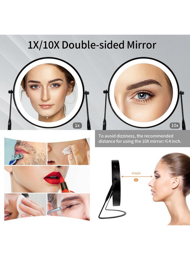 8.5'' Lighted Makeup Vanity Mirror With Magnificationrechargeable 1X 10X Magnifying Mirror With 3 Color Light Brightness Adjustable360°Rotation Double Side Desk Cosmetic Mirror…