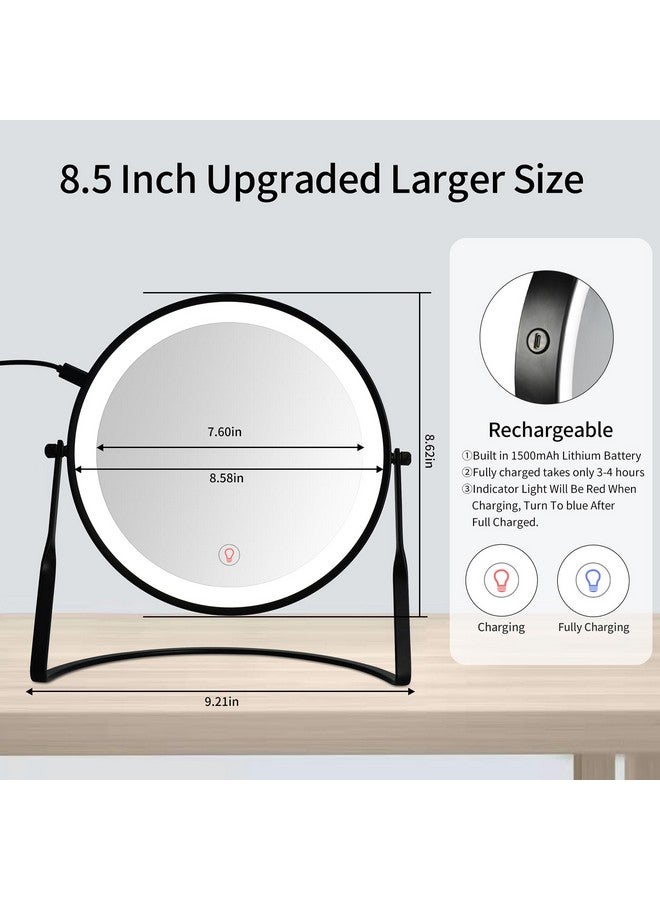 8.5'' Lighted Makeup Vanity Mirror With Magnificationrechargeable 1X 10X Magnifying Mirror With 3 Color Light Brightness Adjustable360°Rotation Double Side Desk Cosmetic Mirror…