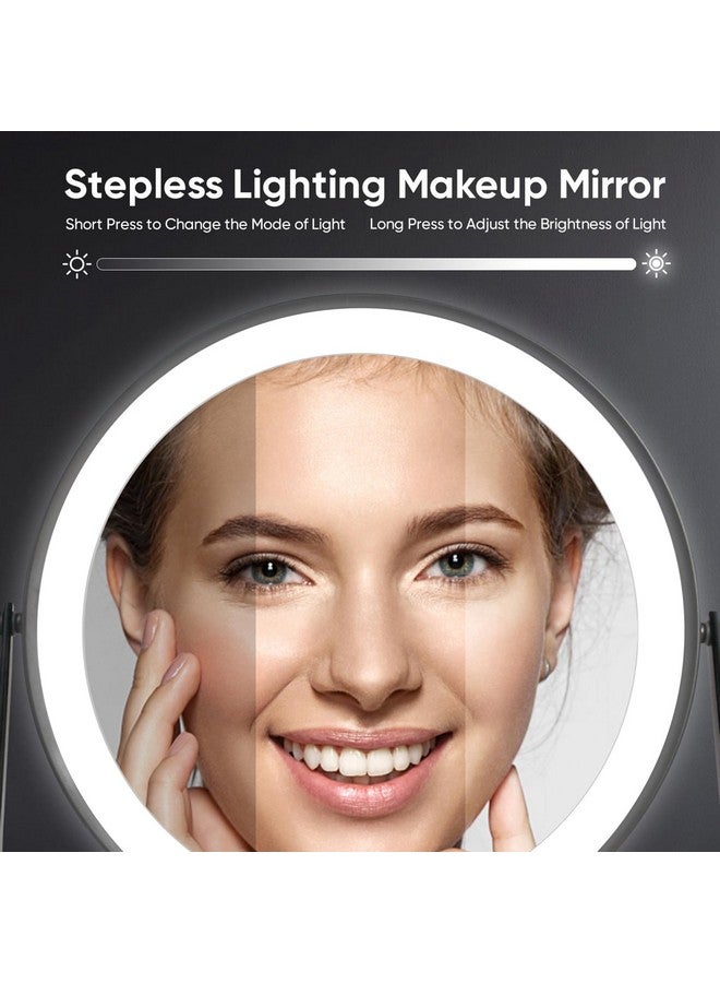 8.5'' Lighted Makeup Vanity Mirror With Magnificationrechargeable 1X 10X Magnifying Mirror With 3 Color Light Brightness Adjustable360°Rotation Double Side Desk Cosmetic Mirror…