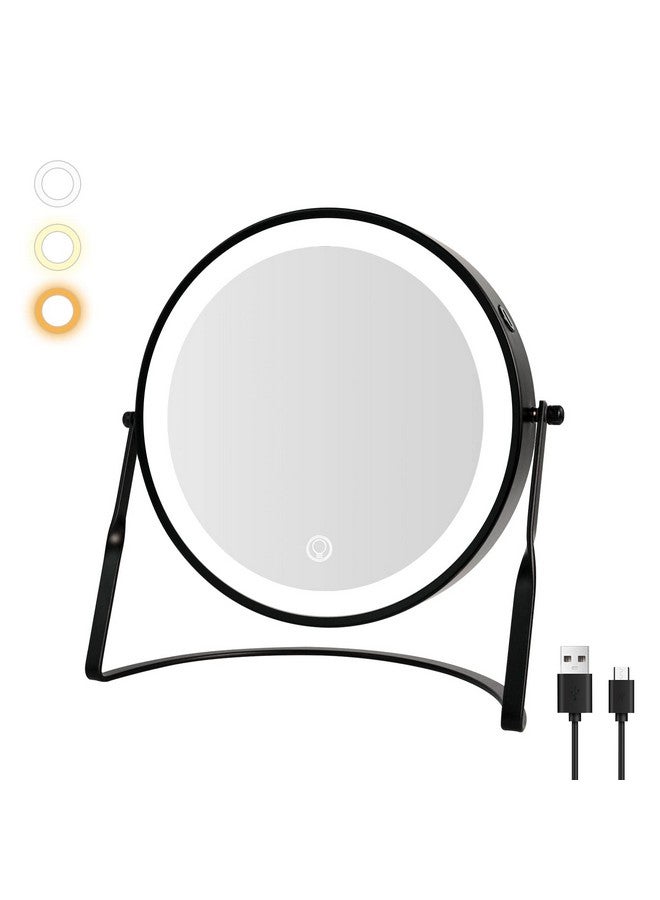 8.5'' Lighted Makeup Vanity Mirror With Magnificationrechargeable 1X 10X Magnifying Mirror With 3 Color Light Brightness Adjustable360°Rotation Double Side Desk Cosmetic Mirror…