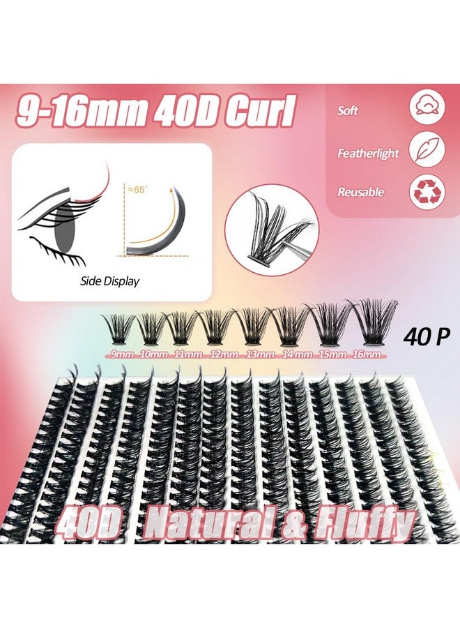 Diy Lash Extension Kit Individual Lashes Kit For Beginner At Home With 280 Pcs 916Mm Length 40D Curl Lash Clusters Lash Bond And Seal Glue Remover Tweezers Lash Applicator Tool