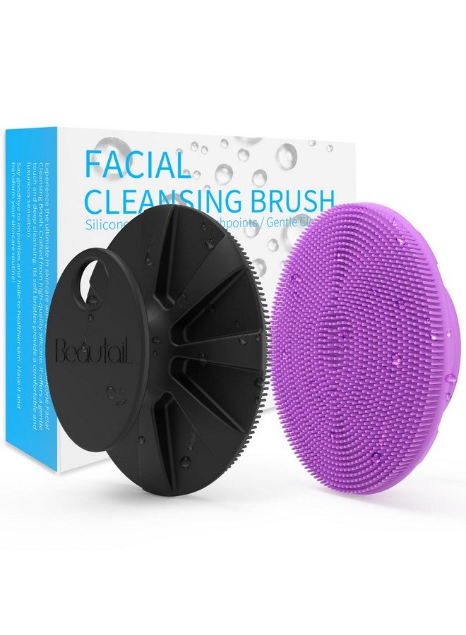 Silicone Face Scrubber 2 Packmanual Facial Cleansing Brushgentle Face Exfoliator For Sensitive Skinskin Care Exfoliating Face Brush For Men And Womenblack+Purple