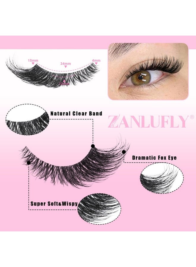 Lashes Natural Look Clear Band Cat Eye False Eyelashes Zanlufly Fluffy Mink Fox Eye Lashes Wispy 6D Volume Durl Lashes Strip Eyelash Extension Look