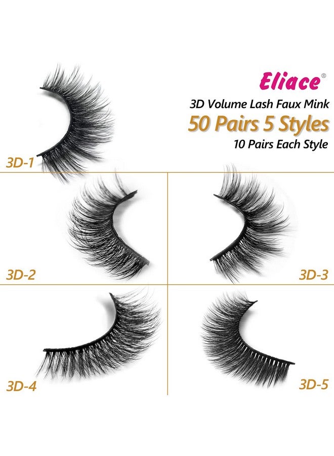 False Eyelashescat Eye Mink Lashes 50 Pairs Super Value Pack 5 Stylish Styles Volume 3D Faux Mink Lashes Curly & Fullfake Eyelashes Natural Lookeye Lashes Sets Pack