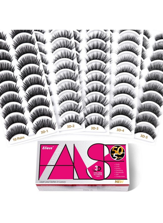 False Eyelashescat Eye Mink Lashes 50 Pairs Super Value Pack 5 Stylish Styles Volume 3D Faux Mink Lashes Curly & Fullfake Eyelashes Natural Lookeye Lashes Sets Pack