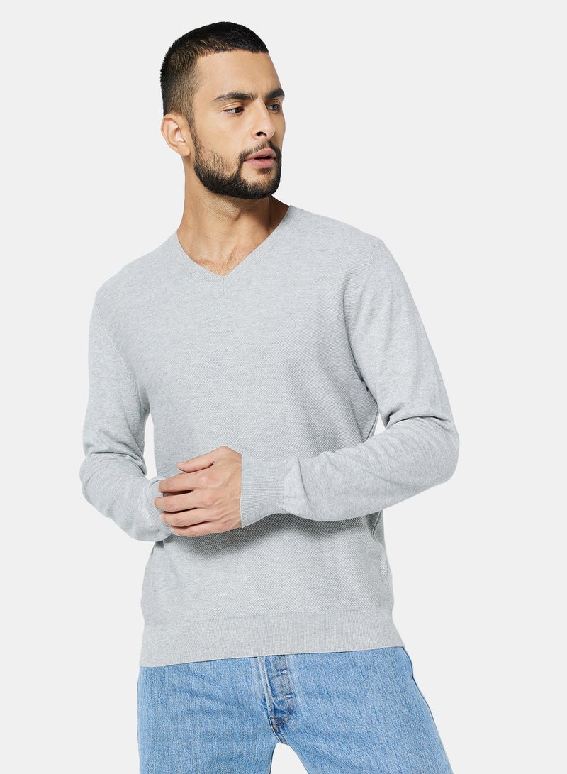 Essential V Neck Sweater Light Grey