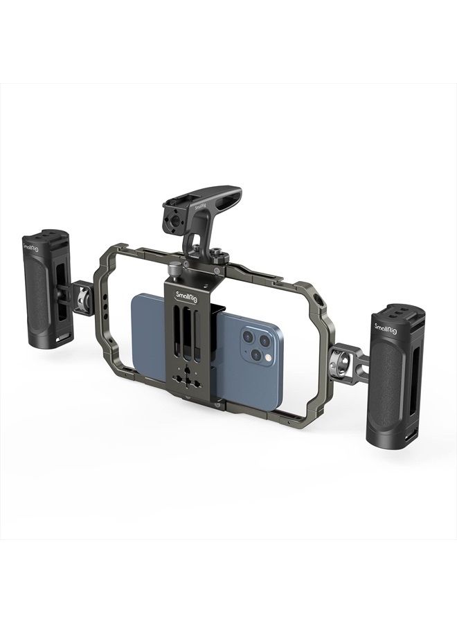 SmallRig Universal Phone Video Rig Kit for iPhone 14 13 12 Pro Max, Aluminum Handheld Phone Cage with Handles, Video Stabilizer Rig for Vlog Videography Live Streaming -3155B