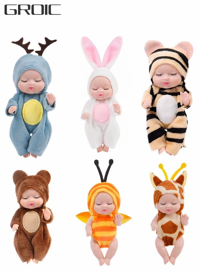 6Pcs Reborn Baby Dolls，Mini Baby Soft Skin Realistic-Newborn Baby Dolls,Sleeping Dolls with Clothes,Pretend toys for Girls