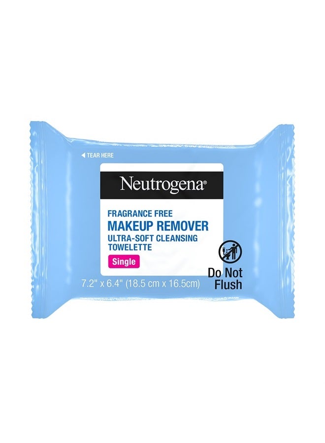 Fragrance-Free Makeup Remover Cleansing Towelette Singles, Individually-Wrapped Daily Face Wipes to Remove Dirt, Oil, Makeup & Waterproof Mascara for Travel & On-the-Go, 20 ct (Pack of 6)