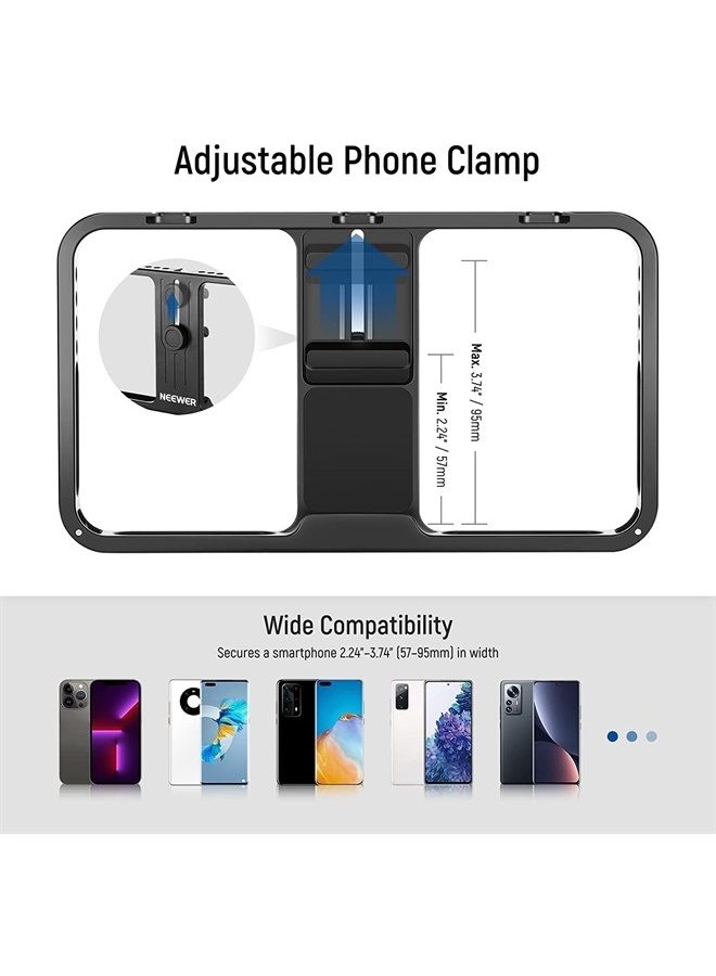 NEEWER Phone Stabilizer Video Rig Kit, Aluminum Handheld Phone Cage with Silicone Handles&Adjustable Phone Clip Compatible with iPhone 14 Plus 14 Pro Max 13 Pro Max Samsung for Vlogging Live Streaming