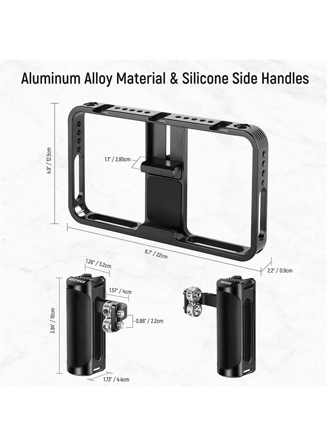 NEEWER Phone Stabilizer Video Rig Kit, Aluminum Handheld Phone Cage with Silicone Handles&Adjustable Phone Clip Compatible with iPhone 14 Plus 14 Pro Max 13 Pro Max Samsung for Vlogging Live Streaming