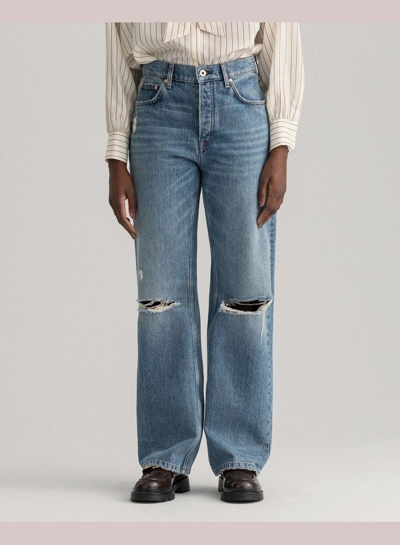 GANT Relaxed Straight Leg High-Waisted Rip Jeans