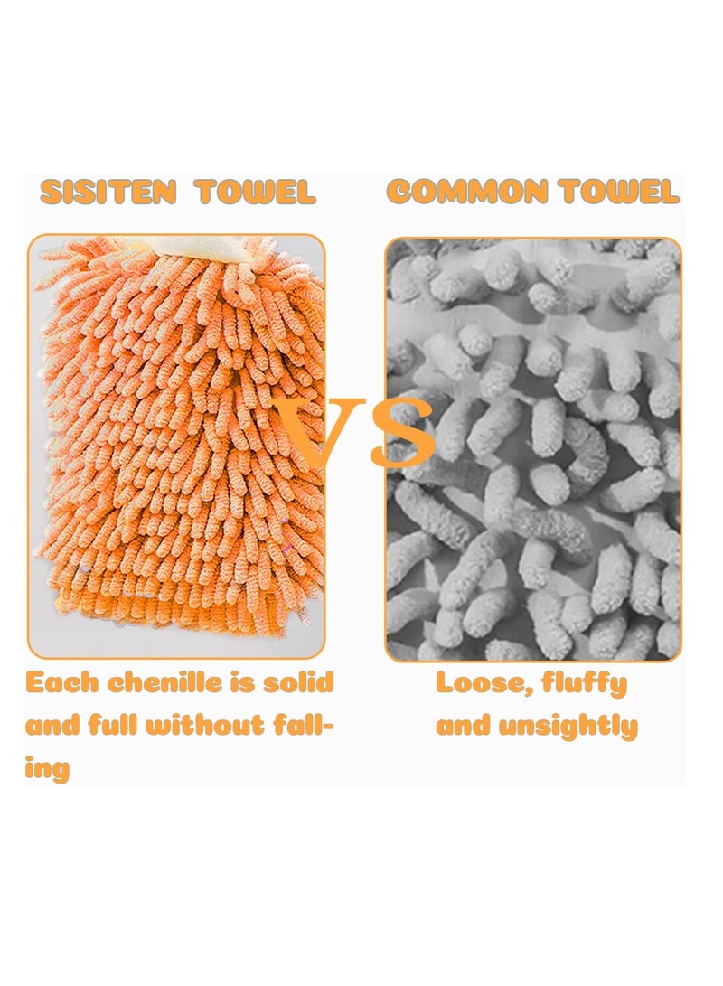 Hand Drying Towel Cute Hedgehog Chenille Hand Towel with Button Hanging Loop Microfiber Plush Absorbent Kids Hand Towels for Bathroom Kitchen Bedroom 2PCS