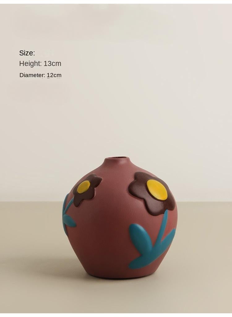 1 Pcs Creative Home Morandi Painted Ceramic Vase Living Room Decoration With Small Daisy Pattern 13cm High