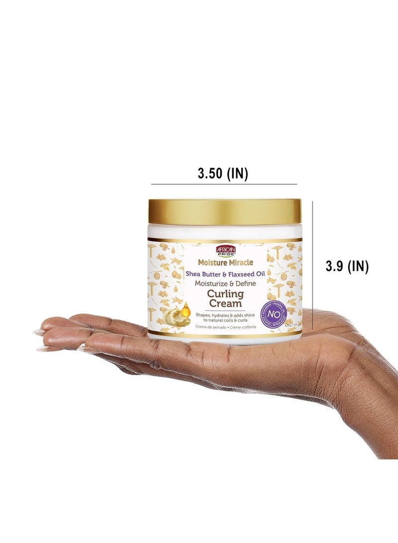 African Pride moisture miracle shea butter & flaxseed oil curling cream 3 pack shapes hydrates & adds shine to natural coils & curls moisturizes & defines hair 15 oz