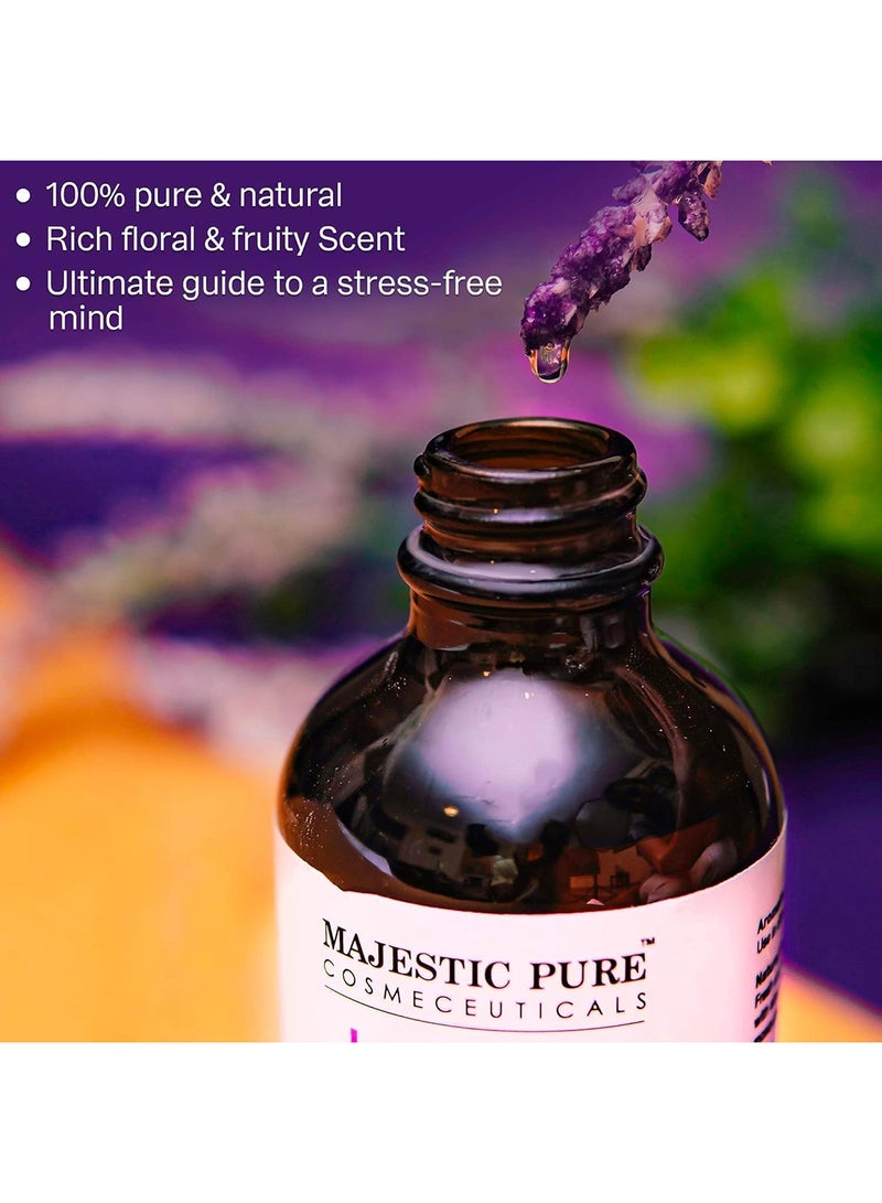 MAJESTIC PURE Lavender Essential Oil | 100% Pure and Natural Lavender Oil | Premium Grade Essential Oils for Diffusers, Skin, Aromatherapy, Massage, Humidifiers and Topical uses | 4 fl oz