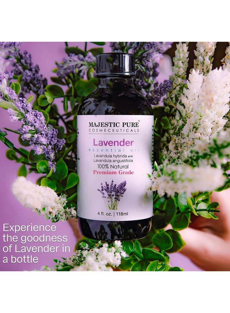 MAJESTIC PURE Lavender Essential Oil | 100% Pure and Natural Lavender Oil | Premium Grade Essential Oils for Diffusers, Skin, Aromatherapy, Massage, Humidifiers and Topical uses | 4 fl oz