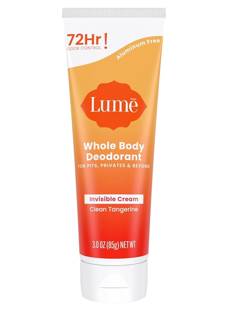 Lume whole body deodorant invisible cream tube  72 hour odor control aluminum free baking soda free skin safe 3.0 ounce clean tangerine)