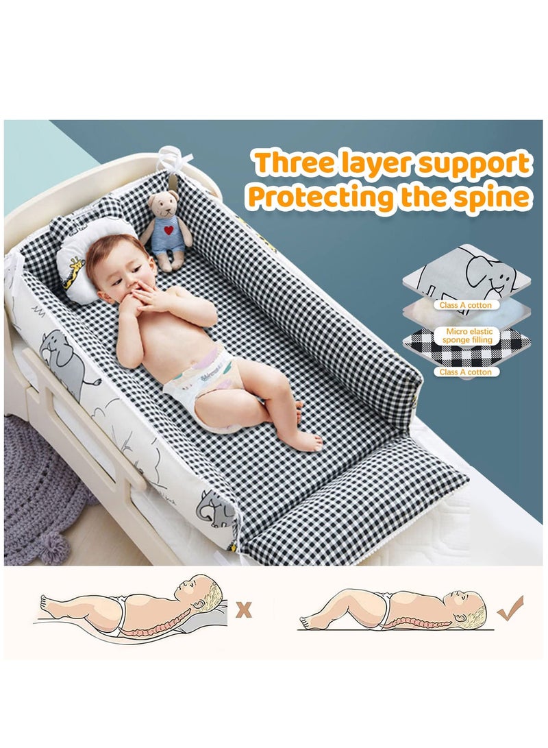 Foldable Travel Bassinet,Co-Sleeping Cribs Cradles Bedside Cribs Baby Lounger Breathable Loungers,100% Cotton Portable Crib for Bedroom,Travel 0-24 Months