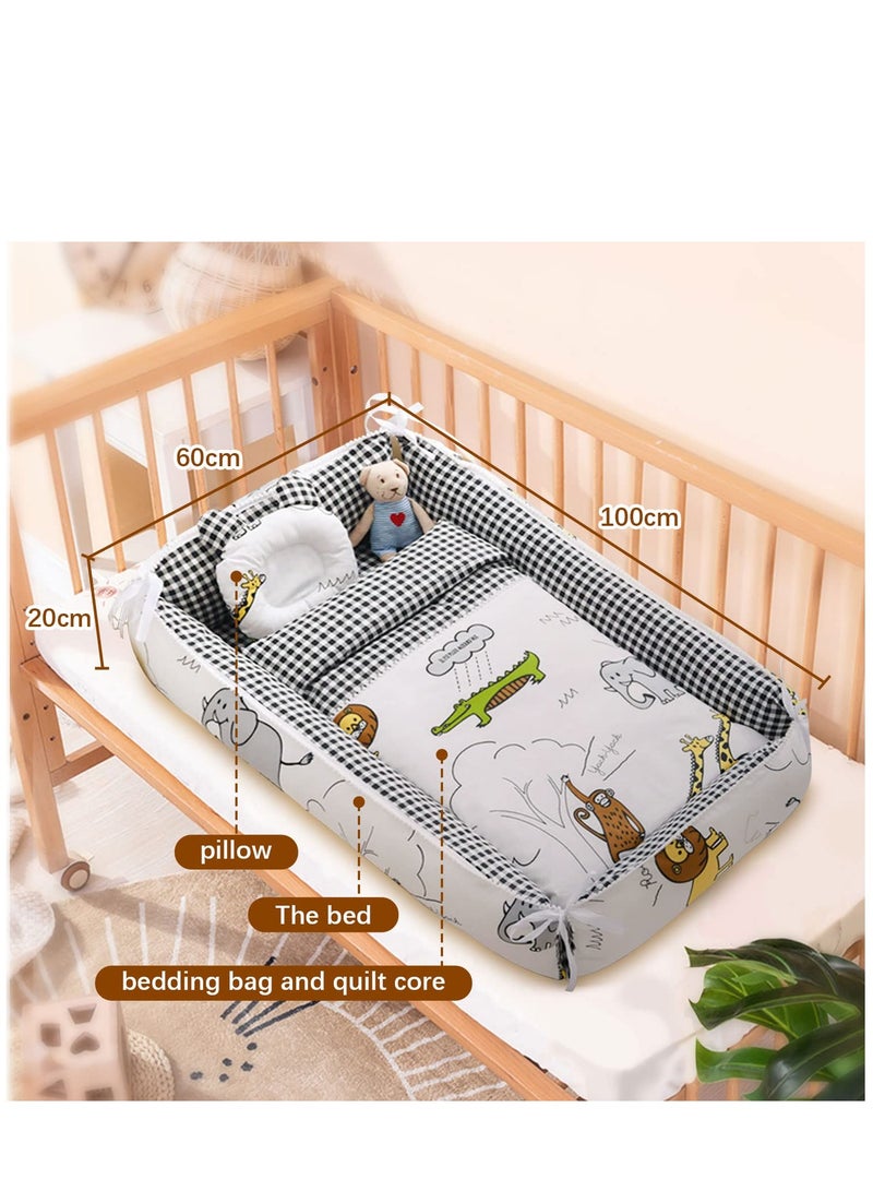 Foldable Travel Bassinet,Co-Sleeping Cribs Cradles Bedside Cribs Baby Lounger Breathable Loungers,100% Cotton Portable Crib for Bedroom,Travel 0-24 Months