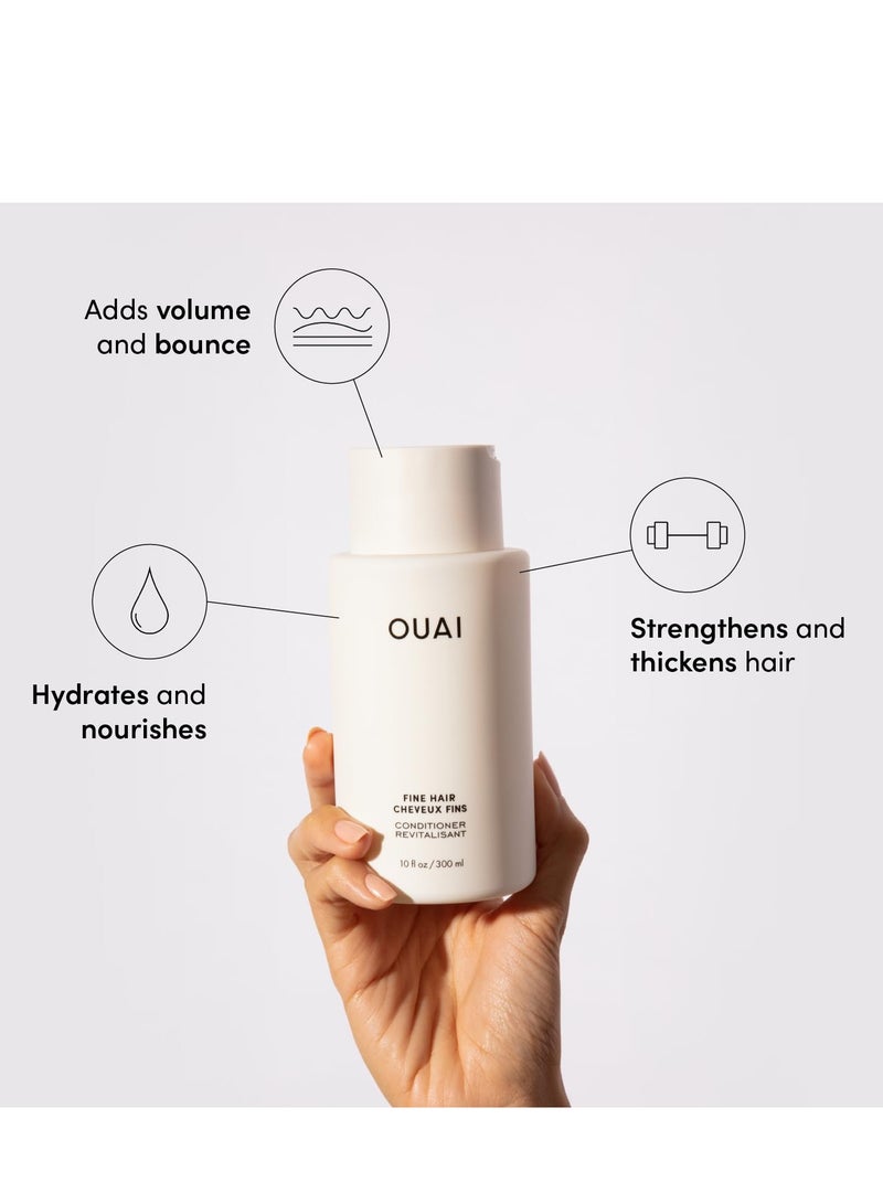 OUAI Fine conditioner this lightweight conditioner gives fine hair softness bounce and volume made with keratin and biotin free from parabens sulfates and phthalates 10 oz