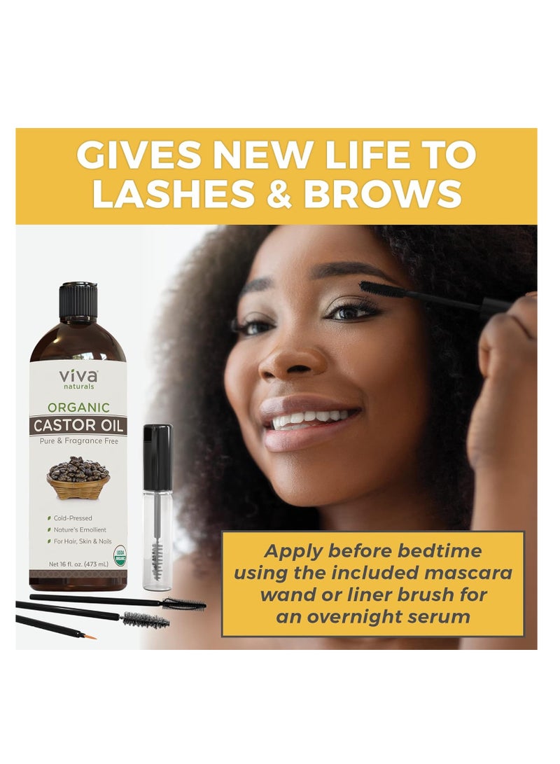 Viva Naturals Cold pressed Organic Castor Oil 16 fl oz - Castor Oil for Face, Castor Oil for Eyelashes, Traditional Eyebrow Growth Serum, Castor Oil for Hair Growth - Certified Organic & Non-GMO