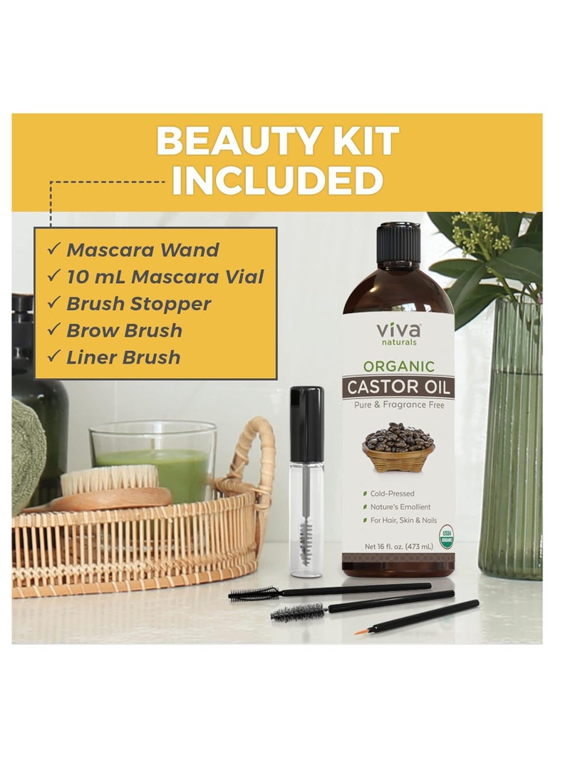 Viva Naturals Cold pressed Organic Castor Oil 16 fl oz - Castor Oil for Face, Castor Oil for Eyelashes, Traditional Eyebrow Growth Serum, Castor Oil for Hair Growth - Certified Organic & Non-GMO