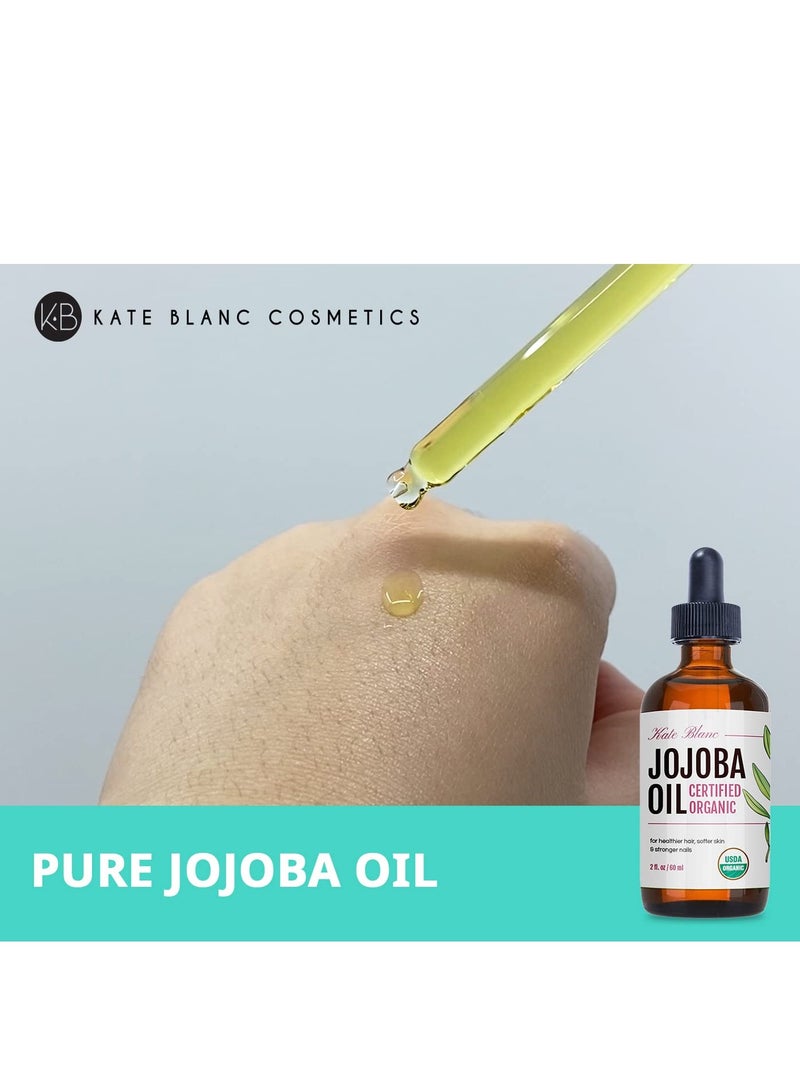 Kate Blanc Cosmetics Jojoba Oil for Hair, Face & Skin. Gua Sha Oil for Face Massage & Dermaplaning (2oz, Organic, 100% Pure, Natural)