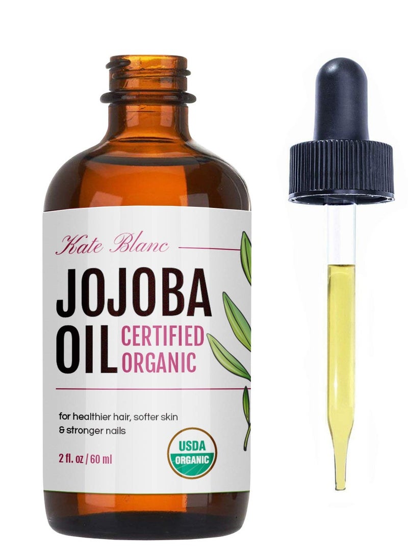 Kate Blanc Cosmetics Jojoba Oil for Hair, Face & Skin. Gua Sha Oil for Face Massage & Dermaplaning (2oz, Organic, 100% Pure, Natural)